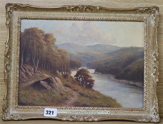 Douglas Falconer, oil on board, The River Tweed above Melrose, Scotland, signed, 24 x 34cm